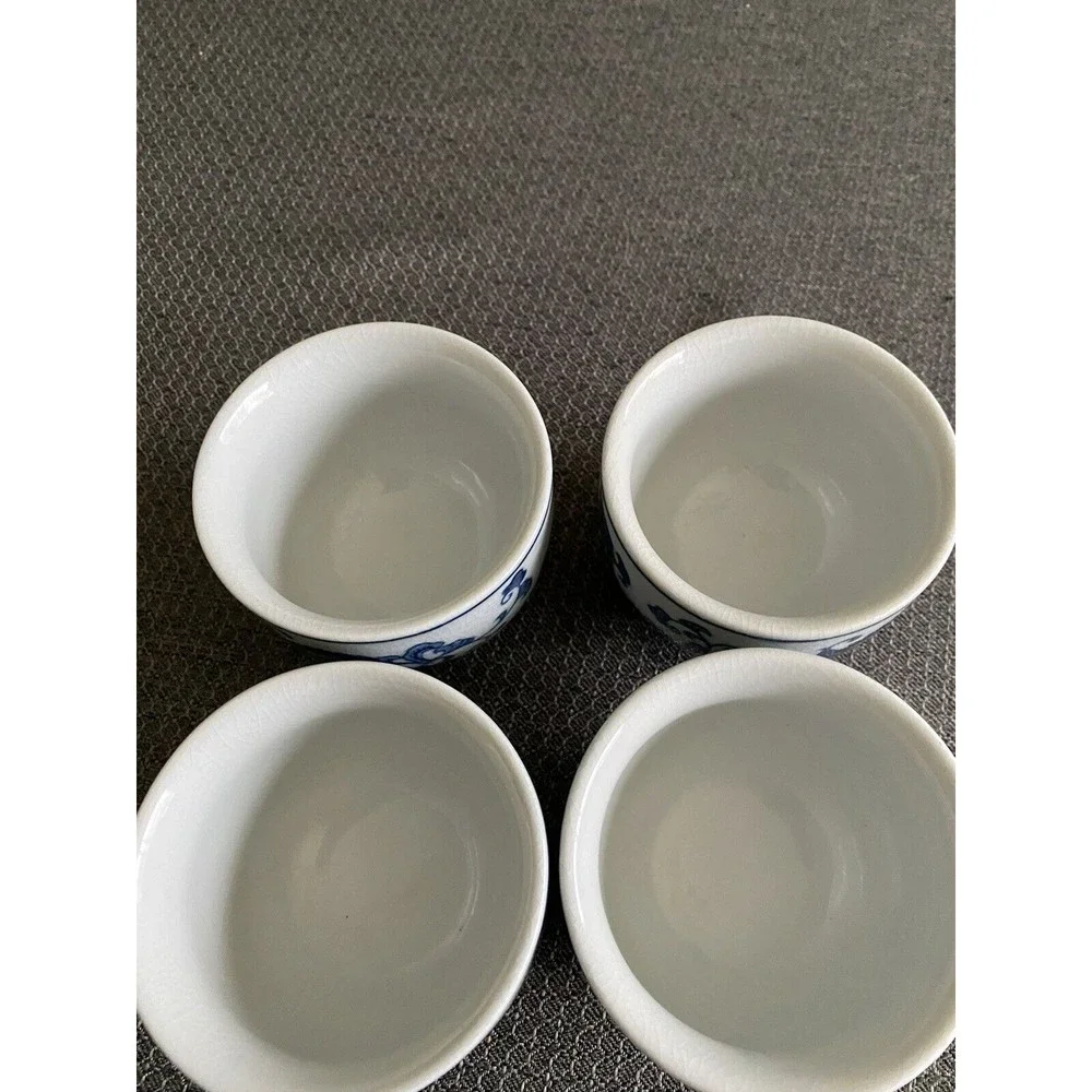 Pier 1 Ceramic Blue & White Floral Teapot with 4 Tea Cups
